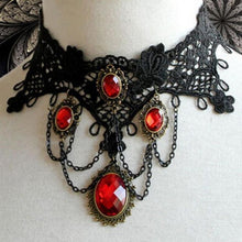 Ornate Handmade Retro Short Black Lace Flower Collar Red Crystal Chain Pendant Choker Necklace Prom Jewelry HOT J4U66
