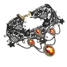 Ornate Handmade Retro Short Black Lace Flower Collar Red Crystal Chain Pendant Choker Necklace Prom Jewelry HOT J4U66