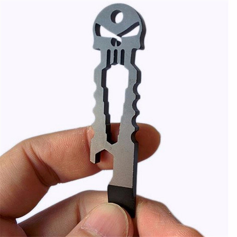 Outdoor Stainless Skull EDC Survival Pocket Tool Key Ring Pendant Opener Keychain J4U66