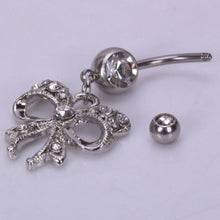 Piercing Navel Body Jewelry Surgical Steel Bowknot Rhinestone Belly Button Barbell Navel Ring Bar J4U66