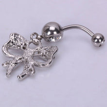 Piercing Navel Body Jewelry Surgical Steel Bowknot Rhinestone Belly Button Barbell Navel Ring Bar J4U66