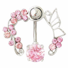 Pink Butterfly Crystal Flower Belly Ring Navel Studs Body Piercing Jewelry J4U66