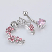 Pink Butterfly Crystal Flower Belly Ring Navel Studs Body Piercing Jewelry J4U66