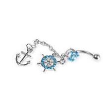 Rhinestone Navel Belly Bar Ring Ship Wheel Anchor Gem Dangle Barbell Piercing  J4U66