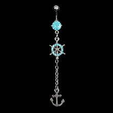 Rhinestone Navel Belly Bar Ring Ship Wheel Anchor Gem Dangle Barbell Piercing  J4U66
