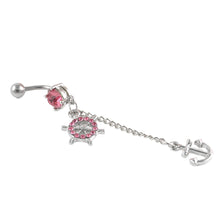 Rhinestone Navel Belly Bar Ring Ship Wheel Anchor Gem Dangle Barbell Piercing  J4U66