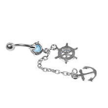 Rhinestone Navel Belly Bar Ring Ship Wheel Anchor Gem Dangle Barbell Piercing  J4U66