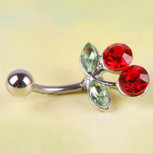 Rhinestone Red Cherry Navel Belly Button Barbell Ring Body Piercing J4U66