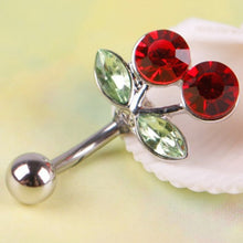 Rhinestone Red Cherry Navel Belly Button Barbell Ring Body Piercing J4U66