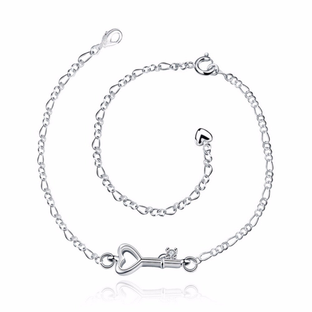 Silver Anklets Heart Key Foot Bracelet Ankle Chain Women, gift  J4U66