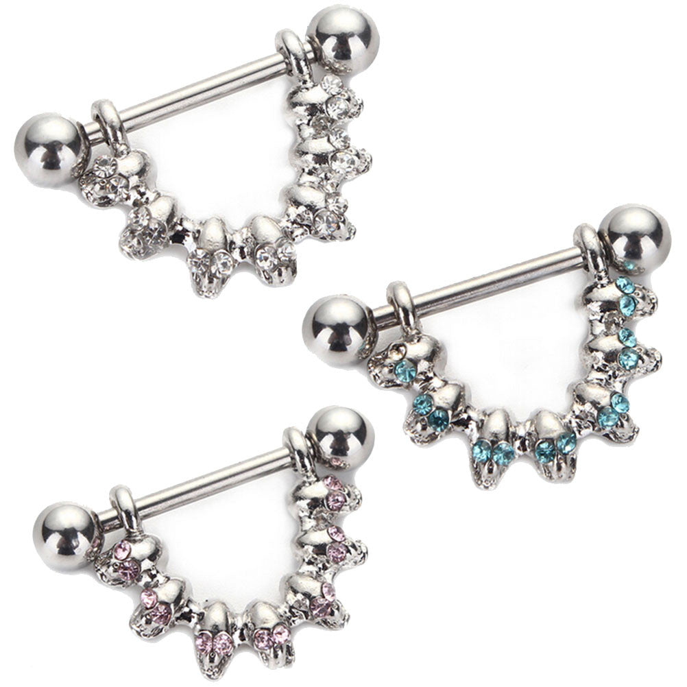 Skull Nipple Piercing Bar Shield Barbell Ring Jewel Gem Surgical Steel 10G for Women Body Jewelry J4U66