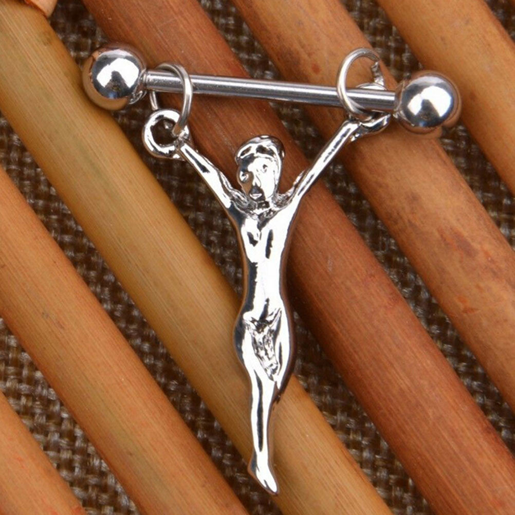 Statue of Jesus Nipple Shields Bars 316L Surgical Steel J4U66