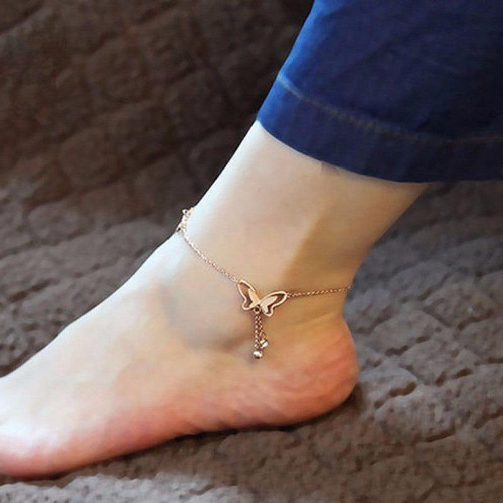 Tassel Anklets Casual Beach Vacation Anklets Bracelets Jewelry Ankle Chain Butterfly Tassels Foot Chain Rose Gold J4U66