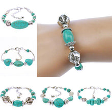 Tibetan Silver Color Turquoise Bracelets&Bangles Inlay Roundness Bead Nation Bohemian Bracelets For Women Fine Jewelry J4U66