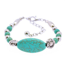 Tibetan Silver Color Turquoise Bracelets&Bangles Inlay Roundness Bead Nation Bohemian Bracelets For Women Fine Jewelry J4U66