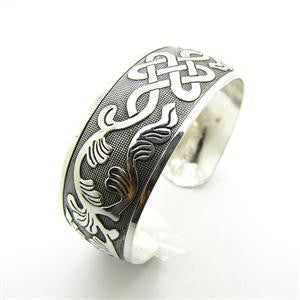 Tibetan Silver Vintage Women Cuff Bangle Chinese Knot Pattern Bracelets Jewelry J4U66