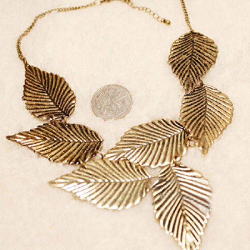 Trendy Women Bohemia Leaves Leaf Multilayer Pendant Chain Bib Choker Necklace Jewelry J4U66