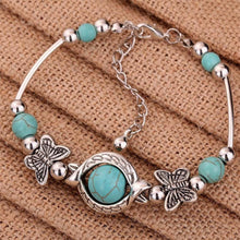 Turquoise Beads Tibetan Silver Butterfly Bracelet Handmade Accessories Jewelry  J4U66