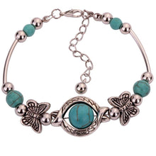 Turquoise Beads Tibetan Silver Butterfly Bracelet Handmade Accessories Jewelry  J4U66