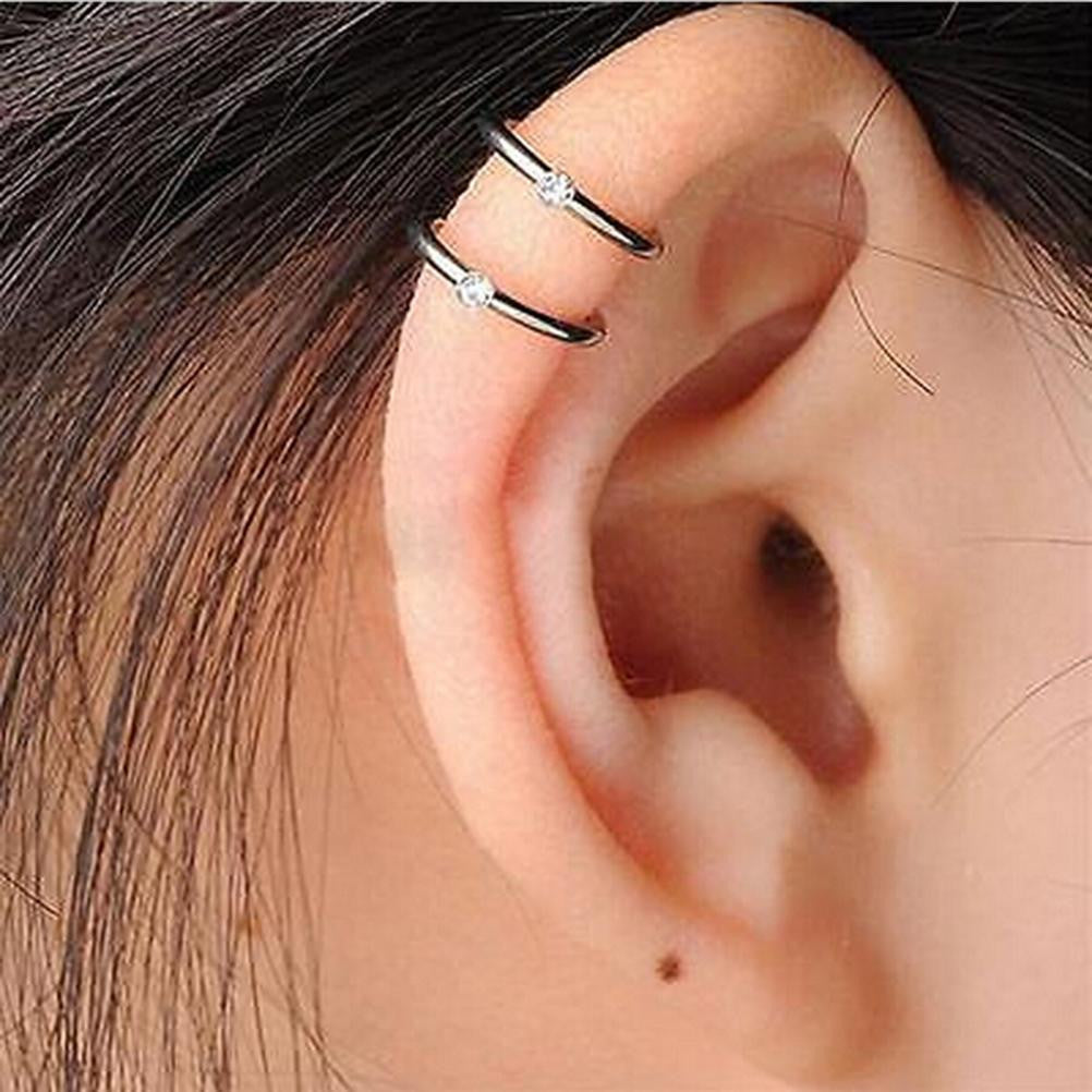 U Shape Silver Ear Cuff Wrap Stud 2/3 Row Helix Cartilage Earrings Clip on Piercing J4U66