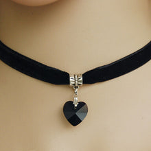 Women Men Lover Gothic Velvet Heart Crystal Choker Handmade Necklace Pendant Torques Retro 80 90s Jewelry J4U66