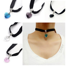 Women Men Lover Gothic Velvet Heart Crystal Choker Handmade Necklace Pendant Torques Retro 80 90s Jewelry J4U66