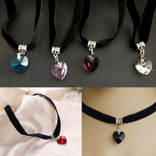 Women Men Lover Gothic Velvet Heart Crystal Choker Handmade Necklace Pendant Torques Retro 80 90s Jewelry J4U66