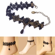 Vintage Women Gothic Black Floral Flower Lace Anklet Chain Ankle Bracelets Barefoot Sandal Wedding Lace Anklets Foot Jewelry J4U66