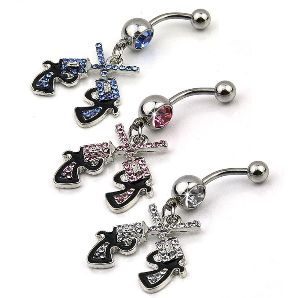 Western Cowgirl Revolver Pistol Gun Dangle Belly Button Navel Ring Body Jewelry J4U66