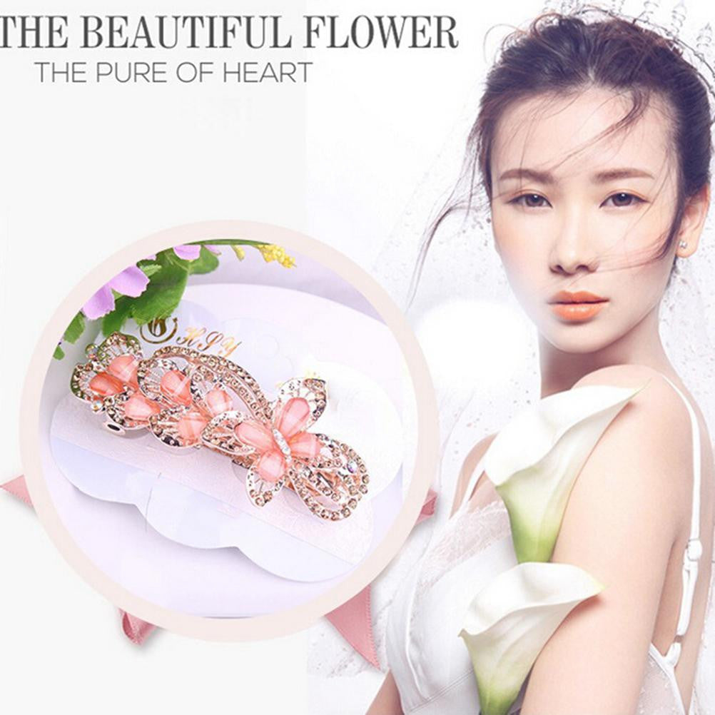 Women Girls Crystal Rhinestone Flower Barrette Hair Clip Clamp Hairpin J4U66