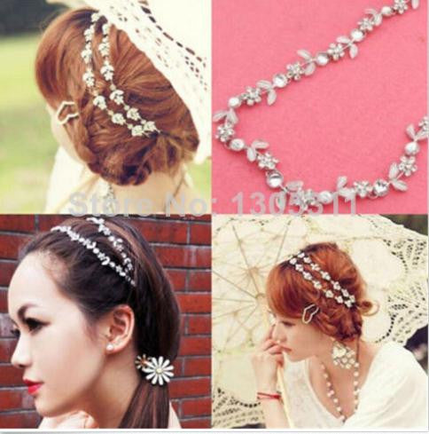 Women Headbands/Girl's Elastic Hair Jewelry Hairwear/Flower Crystal Head Ribbon Women J4U66