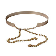 Women Metallic Gold Plate Wide Belt Cummerbunds Punk Full Metal Mirror Surface Waist Belt With Chains Lady  J4U66