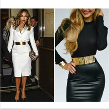 Women Metallic Gold Plate Wide Belt Cummerbunds Punk Full Metal Mirror Surface Waist Belt With Chains Lady  J4U66