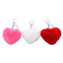 3 Colors Luxury Imitation Keychain Soft Heart Shape Ball PomPom Car Handbag Key Ring  J4U66