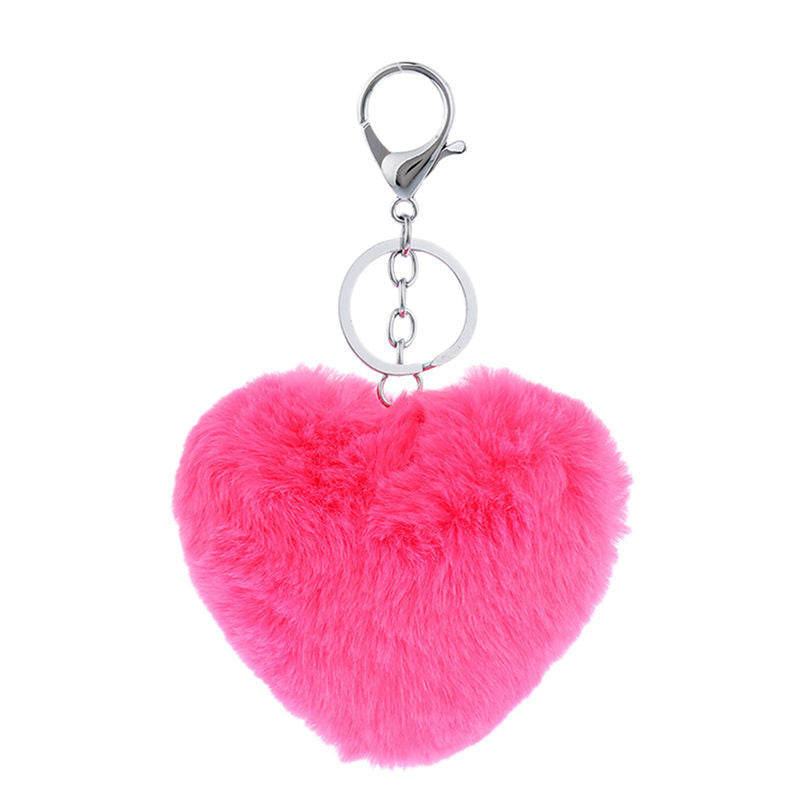 3 Colors Luxury Imitation Keychain Soft Heart Shape Ball PomPom Car Handbag Key Ring  J4U66