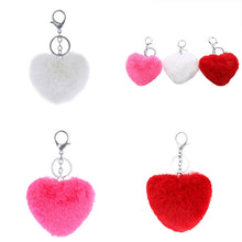 3 Colors Luxury Imitation Keychain Soft Heart Shape Ball PomPom Car Handbag Key Ring  J4U66