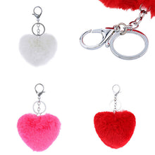 3 Colors Luxury Imitation Keychain Soft Heart Shape Ball PomPom Car Handbag Key Ring  J4U66