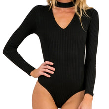 s 5 ColorsWomen Sexy High Neck V Long Sleeve Shoulder Ribbed Bodysuits Playsuits Rompers Jumpsuits  J4U66