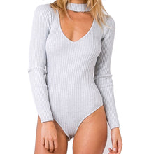 s 5 ColorsWomen Sexy High Neck V Long Sleeve Shoulder Ribbed Bodysuits Playsuits Rompers Jumpsuits  J4U66