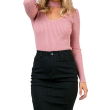 s 5 ColorsWomen Sexy High Neck V Long Sleeve Shoulder Ribbed Bodysuits Playsuits Rompers Jumpsuits  J4U66
