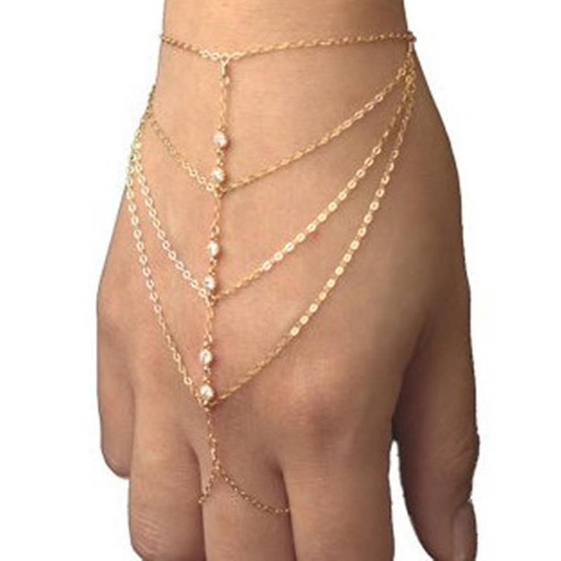 s Bohemian Style Chic Bracelet Muti Chain Tassel Bracelets Finger Bangles For Women  J4U66