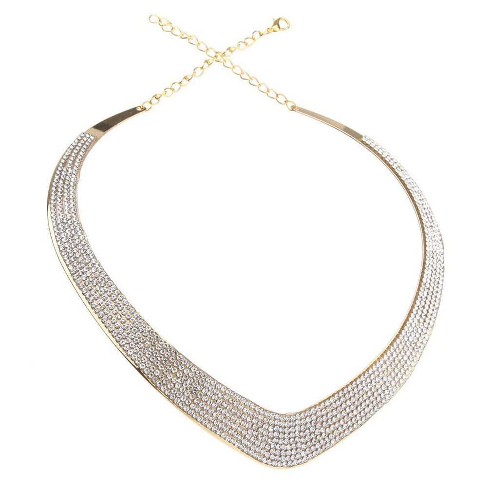 s Women Jewelry Chic Chain Pendant Crystal Choker Chunky Statement Bib Necklace J4U66