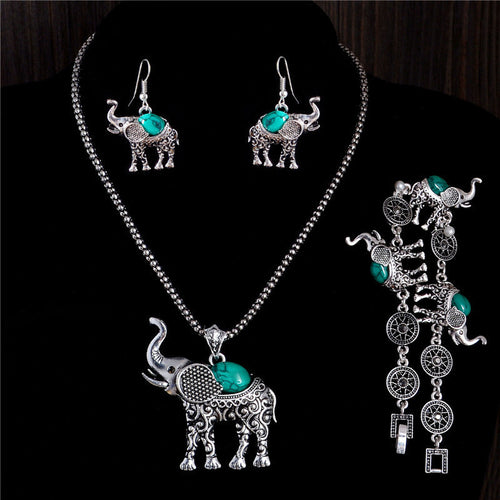 Bohemian Style Women Beautiful Elephant Jewelry Set Include Necklace Earrings Bracelet J4U66