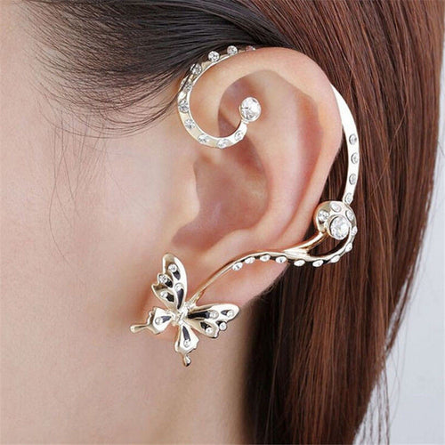 Crystal Rhinestone Butterfly Cuff Ear Clip On Earrings Wrap Women Jewelry Gift J4U66