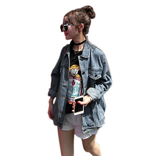 Bf Wind And Women Denim Jacket Vintage Harajuku Oversize Loose Jeans Coat Solid Slim Chaquetas Mujer J4U66