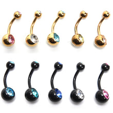 Black Titanium Rhinestone Barbell Navel Belly Button Bar Ring Body Piercing Curved Punk Earring Piercing J4U66