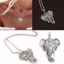 Boho Antique Necklaces Women Charm Vintage Pendants Ethnic Turquoise Elephant Choker Necklace Chain  J4U66