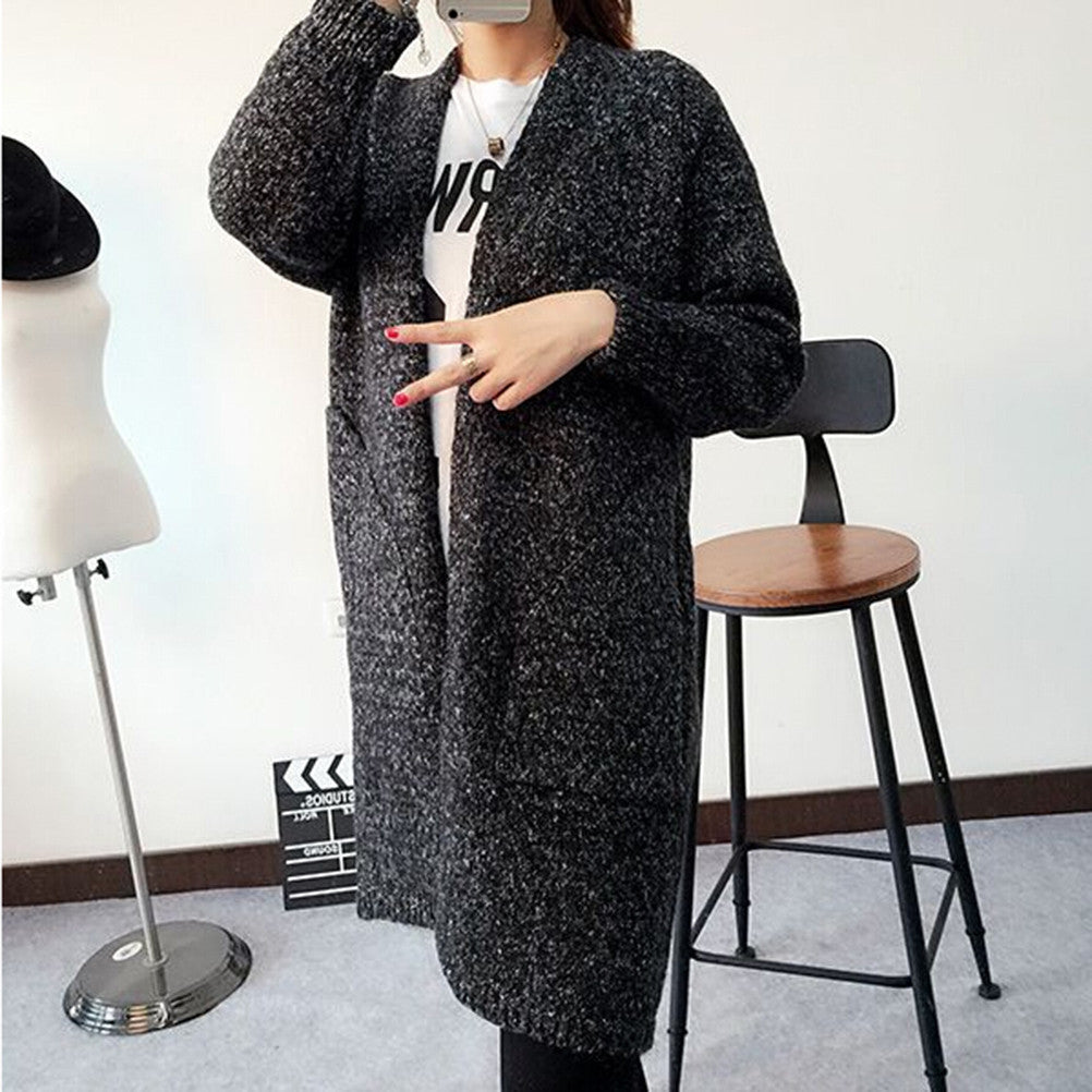 Style Long Sleeve Loose Thick Knitted Cardigan Women Sweater Long Cardigan Sweaters Long Coat J4U66