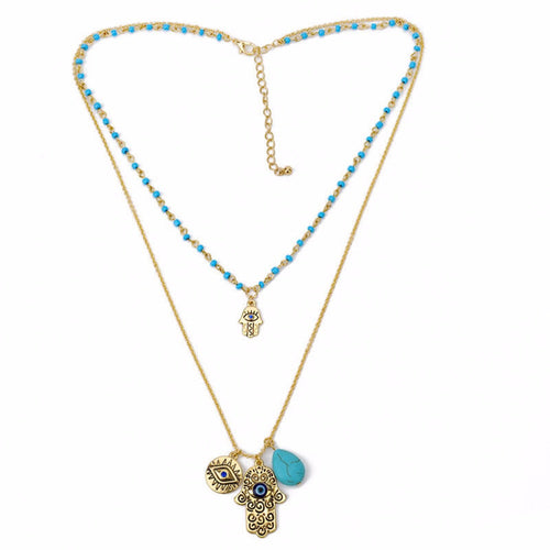 Charms Blue Evil Eye Hamsa Hand Necklace Vintage Bead Turquoise Necklaces&Pendants Women Fine Jewelry J4U66