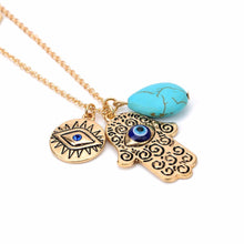 Charms Blue Evil Eye Hamsa Hand Necklace Vintage Bead Turquoise Necklaces&Pendants Women Fine Jewelry J4U66